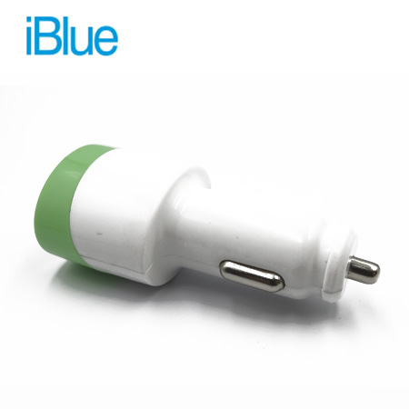 CARGADOR P/AUTO IBLUE USB P/SMARTPHONE Y TABLET BLANCO/VERDE (PN IBCA05-B/V)**